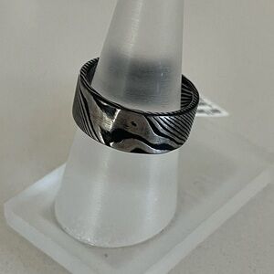 Black Damascus Pattern Mokume Gane Tungsten size 7